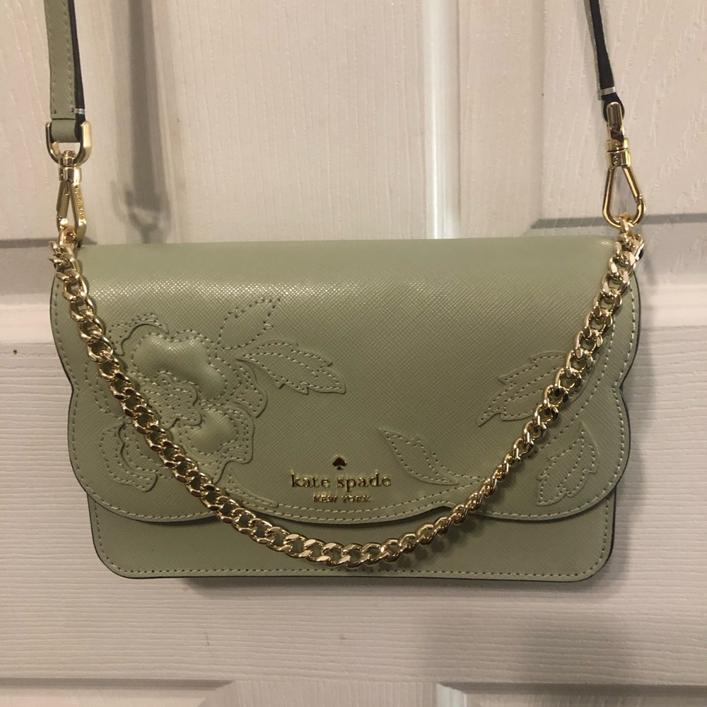 NWT kate spade Mint Green Floral Embossed Chain Strap Crossbody
